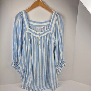 Lauren Conrad Women's‎ Plus 1X Blue White Striped Square Neck Top Coastal NWT